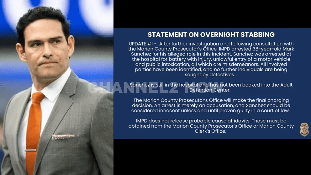 Mark Sanchez Arrested in Indianapolis Stabbing Incident Near Senate Avenue and West Washington Street